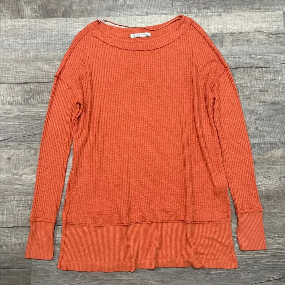 Free People FP Phoenix Thermal Oversized Small Dolman Waffle Rib Thumb Hole Boho